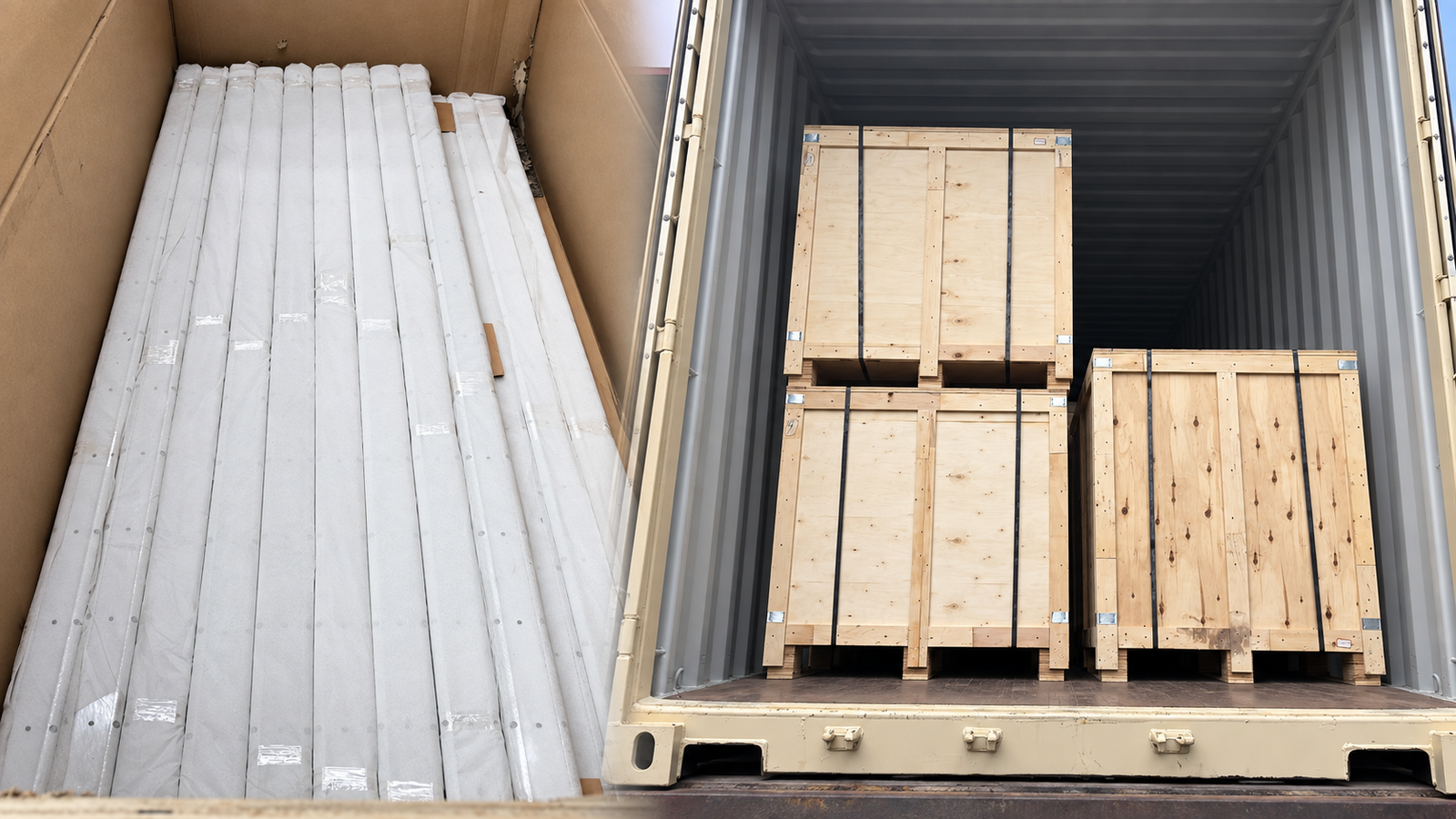 Export packaging and container loading for overseas shipments